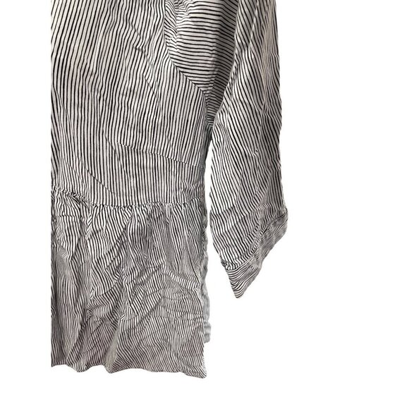 Cynthia Rowley Stripe 3/4 Sleeve Button-Front Blouse Top 2X Rayon Black & White - Picture 2 of 5